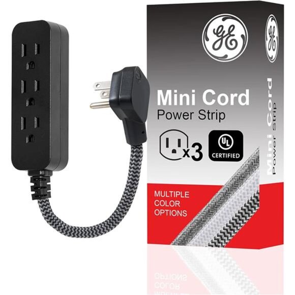Designer 3-Outlet Power Strip, 1 Ft Braided Extension Cord, 3 Grounded - Picture 1 of 7